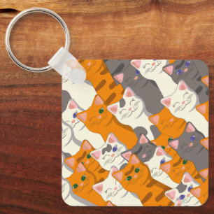 Gember wit zwart kat diagonaal patroon sleutelhanger