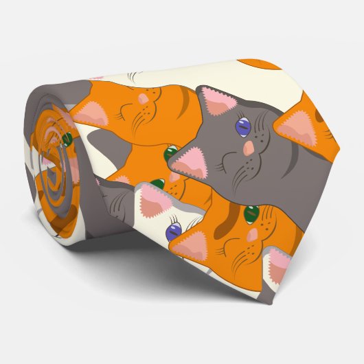Gember wit zwart kat diagonaal patroon stropdas (Opgerold)