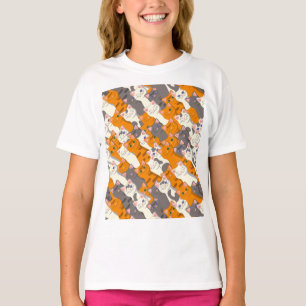 Gember wit zwart kat diagonaal patroon t-shirt