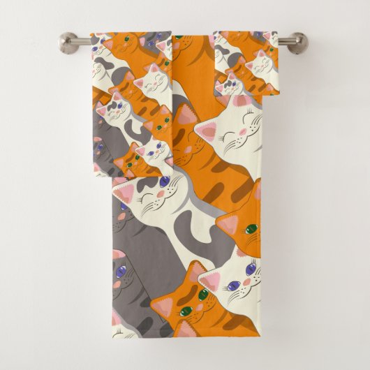 Gember witte zwarte kat diagonaal patroon bad handdoek (Insitu)