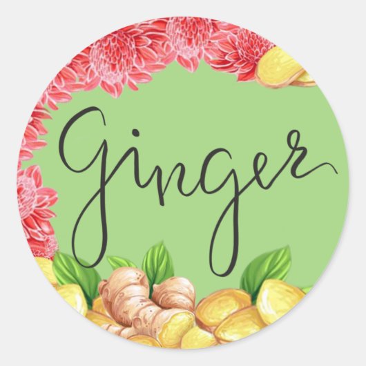 Gember wortel met bloesem ronde sticker (Voorkant)