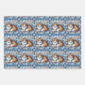 Gemberkat Blauw Witte Bloem Engels Delft Inpakpapier Vel (Voorkant 2)