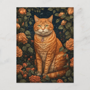 Gemberkat in de bloemen briefkaart