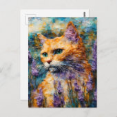 gemberkat in een lavendelveld encaustisch briefkaart (Voorkant / Achterkant)