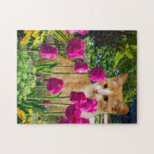 Gemberkat in Tulpen Tuin Legpuzzel (Horizontaal)