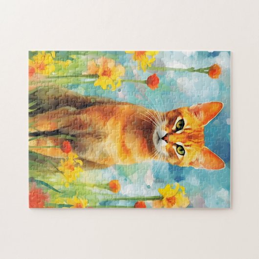 Gemberkat kleurrijke waterverf kunstwerk legpuzzel (Horizontaal)