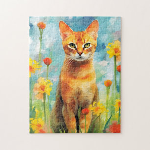 Gemberkat kleurrijke waterverf kunstwerk legpuzzel