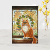 Gemberkat met Victoriaans glas in lood raam Kaart (Gele Bloem)