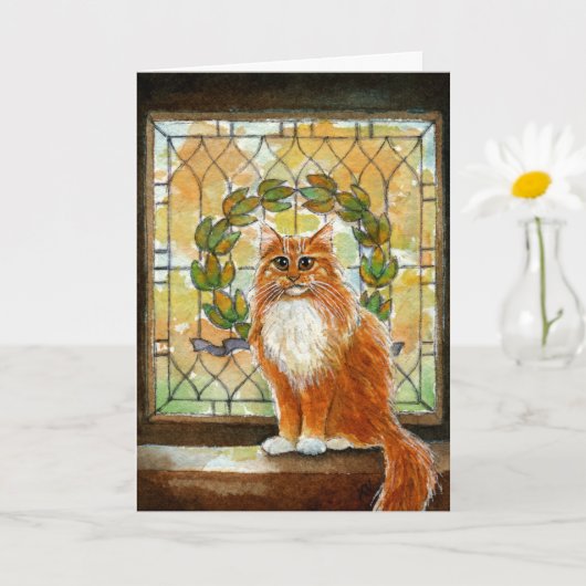 Gemberkat met Victoriaans glas in lood raam Kaart (Kleine Plant)