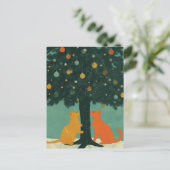 Gemberkatten onder de kerstboom briefkaart (Staand voorkant)