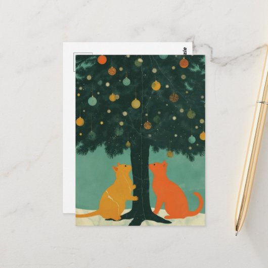 Gemberkatten onder de kerstboom briefkaart (Voorkant / Achterkant in situ)