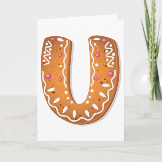 Gemberkoek Letter U Monogram Kerstkoekje Kaart (Voorkant)