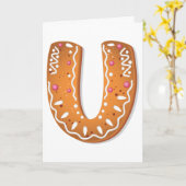 Gemberkoek Letter U Monogram Kerstkoekje Kaart (Gele Bloem)