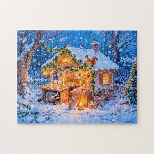 Gemberkoekhuisje in de sneeuw legpuzzel (Horizontaal)