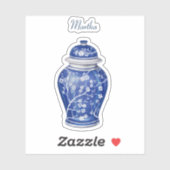 Gemberpot Blauw met Naam Vinyl Sticker (Vel)