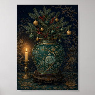 Gemberpot Kerst Emerald Chinoiserie Stilleven Poster
