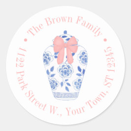  gemberpot met roze lint retouradres ronde sticker