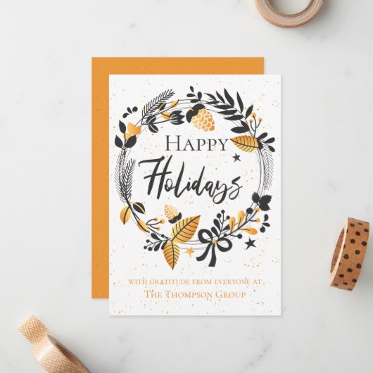 gemeenschappelijk | Gele zwarte krans PRETTIGE FEE Notitiekaartje (Voorkant / Achterkant in situ)