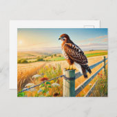 Gemeenschappelijke buizerd op het hek over de weid feestdagenkaart (Voorkant / Achterkant)