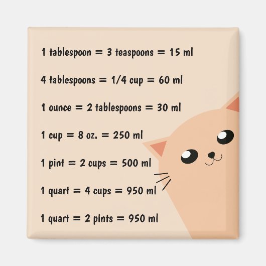 Gemeenschappelijke keukenmetingen magneet (Voorkant)