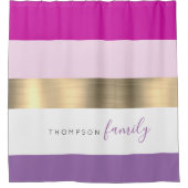 Gemeenteroze paarse gouden streep, aangepast douchegordijn (Voorkant)