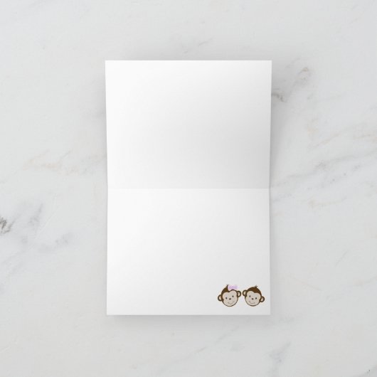 Gemelde mod aap tweelingen roze/blauw Dank u wel Bedankkaart (Binnen)