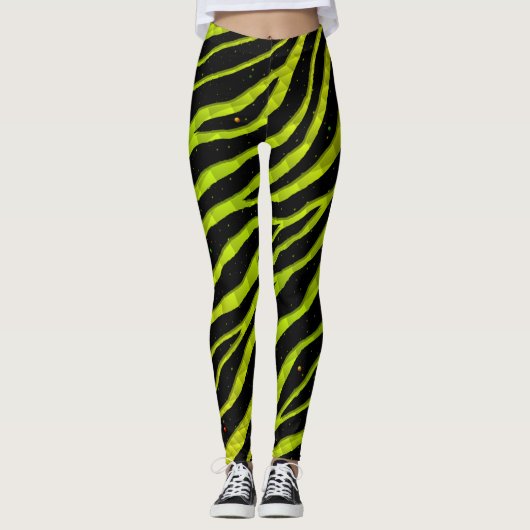 Gemelde SpaceTime Stripes - Geel/Limoen Leggings (Voorkant)