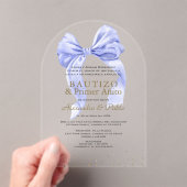 Gemelos Hijos Blue Bow Primer Añito Bautizo Acryl Uitnodigingen (Insitu (Draagbaar))