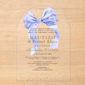 Gemelos Hijos Blue Bow Primer Añito Bautizo Acryl Uitnodigingen (Voorkant)
