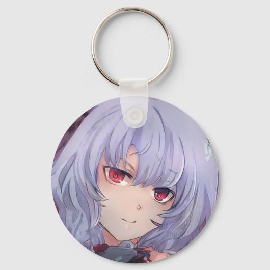 Gemene anime- en mangameisje met paars haar en rod sleutelhanger (Voorkant)