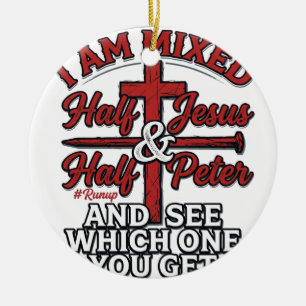 Gemene Jezus en Petrus Vintage Christelijke Humor Keramisch Ornament