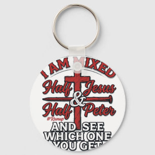 Gemene Jezus en Petrus Vintage Christelijke Humor Sleutelhanger