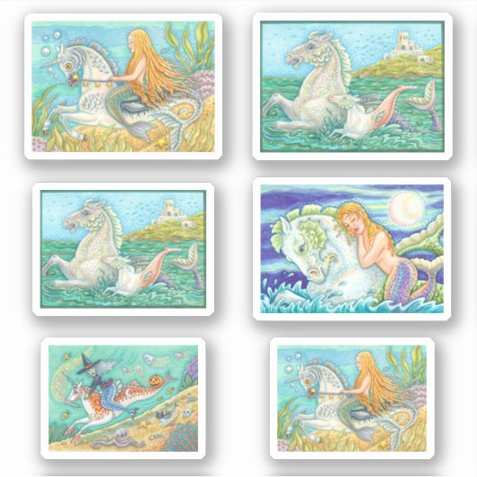 GEMENGD COLLECTIE MERMAID / MERHORSE FANTASY HORSE STICKER (Voorkant)