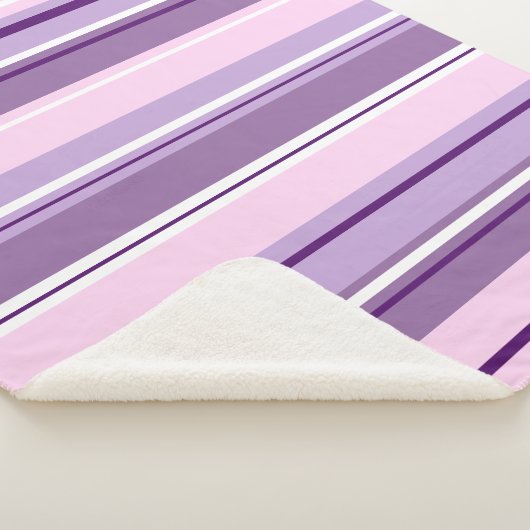 Gemengd gestreept patroon roze paars wit sherpa deken (3/4)