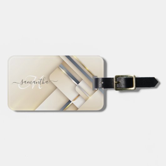 Gemengd metaal 3D-look Calligraphy Gouden Monogram Bagagelabel (Voorkant horizontaal)