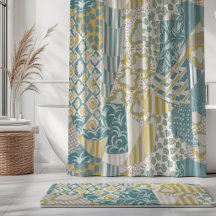 Gemengd Motief Gordijn Crème Geel Aqua Mint Beige