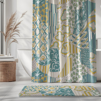 Gemengd Motief Gordijn Crème Geel Aqua Mint Beige