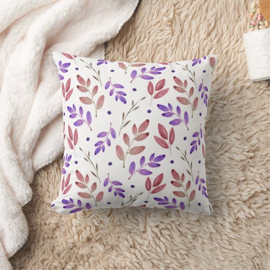 Gemengd Paars, Sienna Waterverf Leaves Pattern Kussen (Deken)