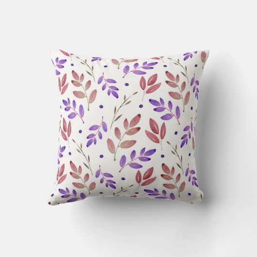 Gemengd Paars, Sienna Waterverf Leaves Pattern Kussen (Achterkant)