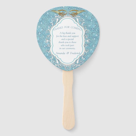 Gemengde Blauwe Silky Pattern met Witte Sparkles Handwaaier (Achterkant)