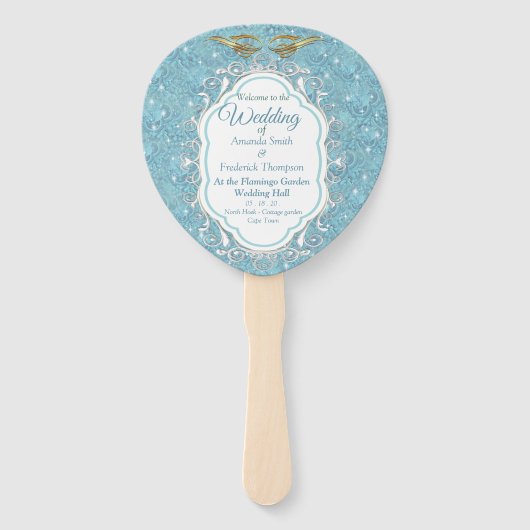 Gemengde Blauwe Silky Pattern met Witte Sparkles Handwaaier (Voorkant)