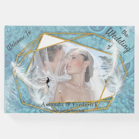 Gemengde blauwe zijdeachtige patroon met witte enk gastenboek (Voorkant)