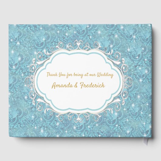 Gemengde blauwe zijdeachtige patroon met witte enk gastenboek (Achterkant)