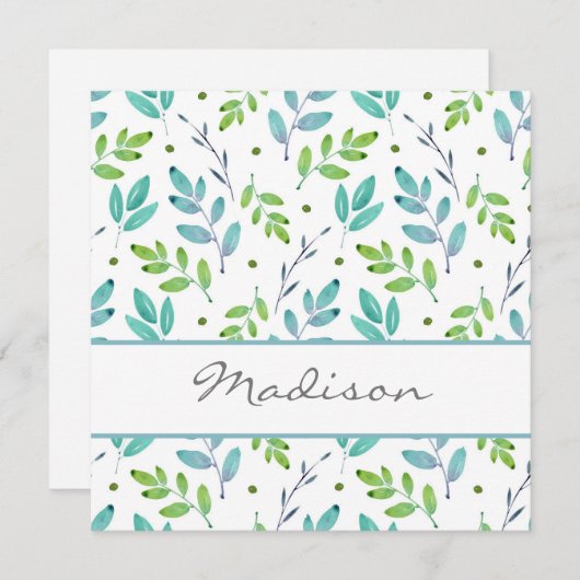 Gemengde Blauwgroen, groene Waterverf verliest pat Notitiekaartje (Voorkant / Achterkant)