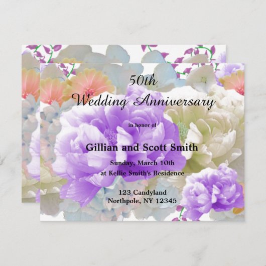 Gemengde bloemen 50ste trouwdag uitnodiging (Voorkant / Achterkant)