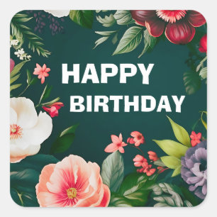Gemengde bloemen Gelukkige verjaardag Vierkante Sticker