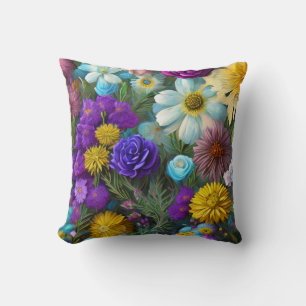 Gemengde Bloemen, Kleurrijk, Retro Moderne Lente T Kussen