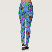 Gemengde bloemen op blauwe Leggings (Achterkant)
