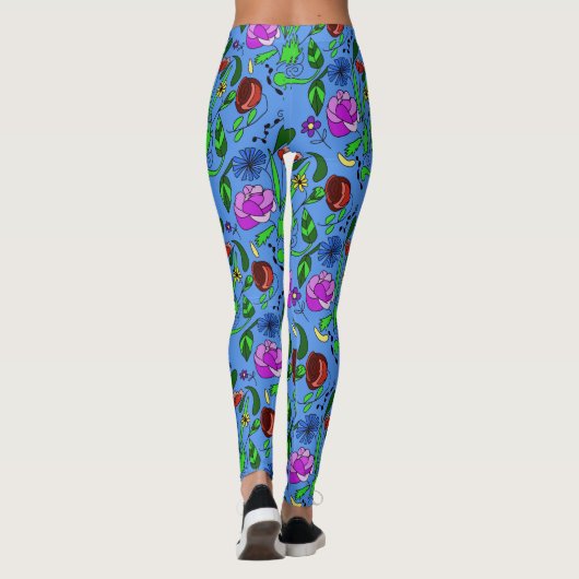 Gemengde bloemen op blauwe Leggings (Achterkant)