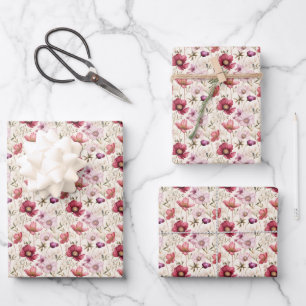 Gemengde Bloemen op Ivoorkleur Inpakpapier Vel